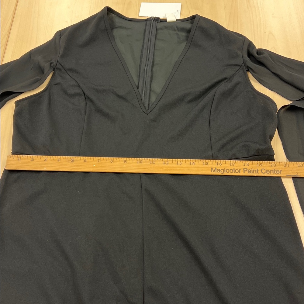 New Dressy Black High Waist Jumpsuit Deep V-Neck Split Long Sheer Sleeves 3X - Picture 8 of 15